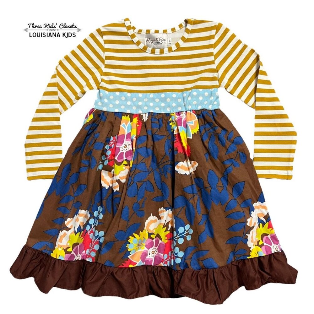 Royal Roe 3T Handmade Floral & Stripes Dress